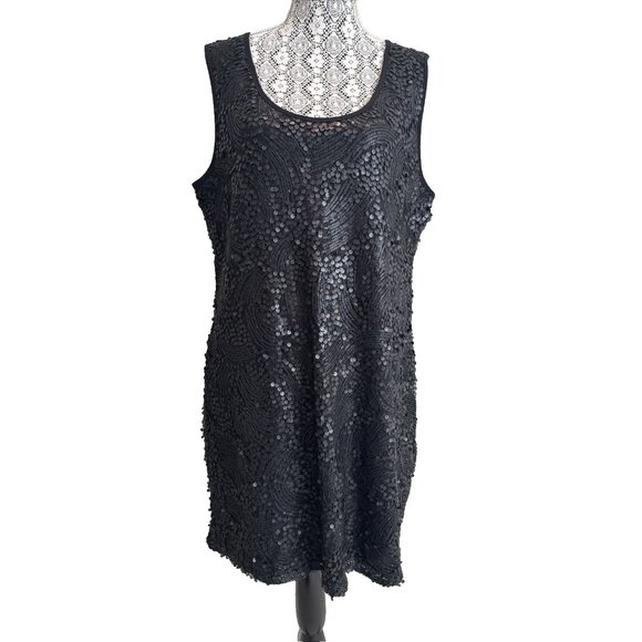Jeanne Beker little black dress sexy short sleveless sequin scoop neck flapper - Picture 1 of 8